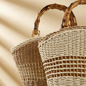 حقيبة يد منسوجة من القش بتصميم بوهيمي شبه دائري متعددة الاستخدامات للشاطئ في الصيف - Product Image 5