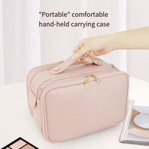 Large Capacity Double Zip Makeup Bag Travel Cosmetic Organizer with Brush Holder - Product Image 3
