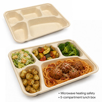 Plaques de bagasse de canne à sucre biodégradables Plateau d'emballage alimentaire jetable avec couvercle