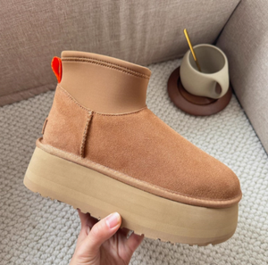 Stivali da Neve Corti Invernali da <span class=keywords><strong>Donna</strong></span>, Foderati in Pile, Suola Spessa, Tomaia in Vera Pelle, Comodi Stivaletti Caldi - Product Image 1