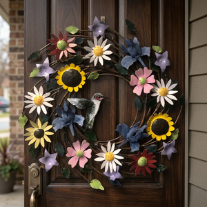 Corona Floral Metálica Hecha a Mano, Redonda, Rústica, Decorativa, con Flores y Pájaros, Sin Iluminación, Paquete Individual - Product Image 6