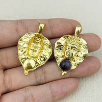 Colgantes con Forma de Hoja de Bódhi Chapados en Oro de Estilo Religioso, Piedra Natural con Incrustaciones de Amatista y Rodonita, Colgante de Cabeza de Buda, Amuleto, Joyería