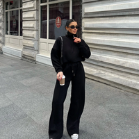 Ensemble de survêtement décontracté 2 pièces pour femme en toile unie écologique, sweat-shirt oversize à demi-zip et pantalon large à col montant, collection automne