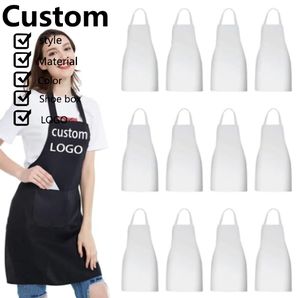 Custom Logo <b>Black</b> White Pink Restaurant Polyester <b>Apron</b> Customized Bib Kitchen <b>Apron</b> for Women Men with Pockets - Product Image 6
