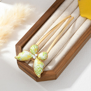 Épingles à cheveux en brocart Song faites à la main, épingles à cheveux créatives en tissu avec papillons, épingles à cheveux de style antique, rétro - Product Image 2