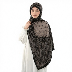 Écharpe longue en coton respirant de style vintage avec imprimé floral, hijab musulman pour femmes adultes, toutes saisons - Product Image 3