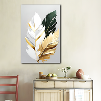 Vente en gros de peinture à l'huile sur le thème des feuilles abstraites faite à la main art mural peinture encadrée prête à accrocher pour la décoration d'hôtel à la maison