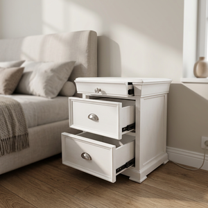 Table de chevet tendance à 3 tiroirs – Construction en bois Radiata/MDF, poignées en alliage et tiroirs à glissière fluide pour le bureau et l'hôtellerie - Product Image 2