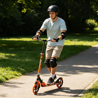 Trottinette pliable à grandes roues en PU orange de 200 mm pour adultes, hauteur réglable, non électrique, trottinette de ville