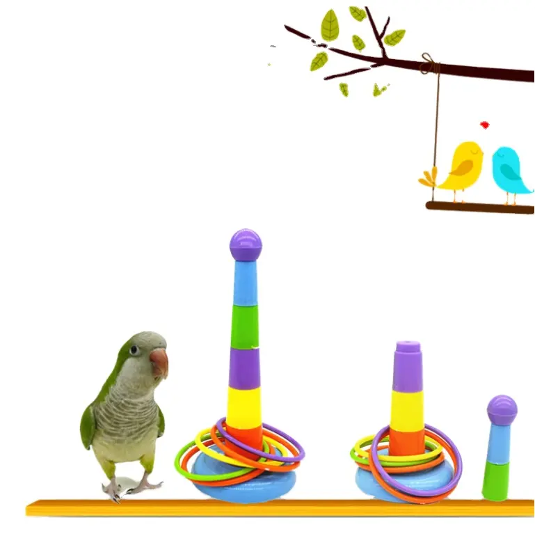 Uccello pappagallo blocco Puzzle giocattolo pappagallo anelli di plastica intelligenza formazione masticare Puzzle uccello pappagallo giocattolo.