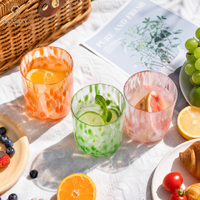 Verre à eau en verre soufflé à la main avec motif confettis colorés, verre à boire en verre de Murano pour café glacé et cocktails