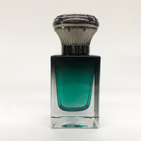 Flacon pulvérisateur de parfum carré vide en verre, avec pompe facile, couleur métallique de luxe dégradée noir et vert émeraude, 30 ml, 50 ml, 100 ml