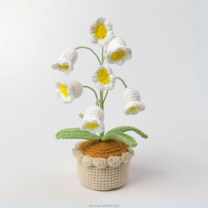 Planta Artificial de Lirio de los Valles de 7 Cabezas Tejida a Crochet, Hecha a Mano, en Maceta, para Decoración de Escritorio en Navidad, Halloween y Pascua - Product Image 2