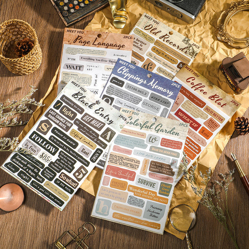 2pcs/pack Tear Edge Text Series Stickers Creative Light Retro Handbook Diy Decoration Material Stickers