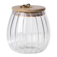 Pot de rangement moderne et minimaliste en verre cristal rayé transparent hermétique avec couvercle en bambou et poignée en cuivre, capacité 620-780 ml, pour thé