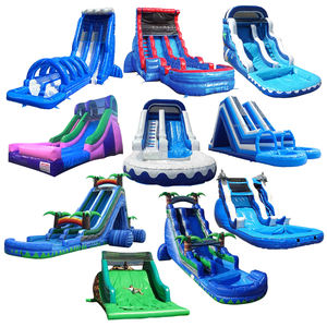 Toboggan aquatique gonflable commercial en PVC, série bleue irisée, double piste, pour piscine résidentielle, école, intérieur/extérieur - Product Image 1