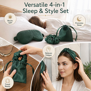 Luxury Satin 4Pcs Gift Silk Eye <b>Mask</b> Hair Tie Headband Storage Pouch <b>Sleep</b> Accessories Set for Travel Night Rest - Product Image 4