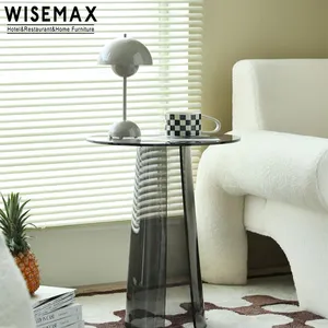 WISEMAX ריהוט נורדי סלון בית ריהוט קטן עגול אקריליק ספה צד שולחן אפור חכם קפה שולחן עבור קפה חנות
