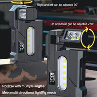 Lampe de travail USB rechargeable avec affichage numérique, rotative multi-angles, LED rouge et bleue de signalisation, catégorie de produit : lampes de poche et torches