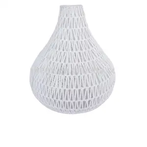 XH Drop shape Hand knitted woven decorative handmade hanging pendant light White paper rope lamp shade