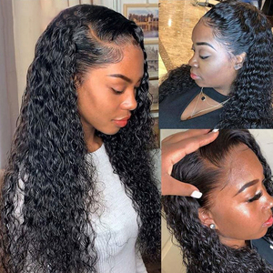<b>Deep</b> <b>Wave</b> Lace Front Human Hair <b>Wig</b> Natural Black Curly <b>Wig</b> for African Women HD Transparent Lace - Product Image 3