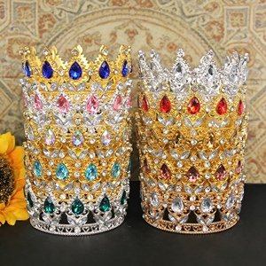 Couronne de luxe en strass de cristal, diadème rond en alliage pour décoration de gâteau, fête de mariage et bouquet floral - Product Image 2