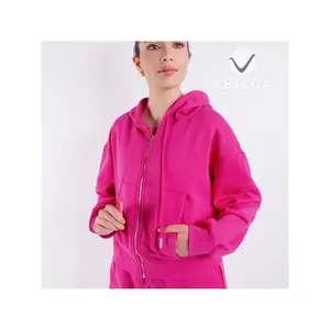 Sudadera con Capucha Vetega Rosa de Poliéster, Manga Larga, con Bolsillos y Hombros Caídos, Cierre con Cordón Ajustable - Product Image 4