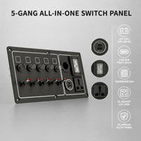 Panneau de commutation 5 voies 12V/24V avec fusibles, USB 30W PD3.0 QC3.0, voltmètre, prise DC, connecteur Anderson et prise AC DAMAVO