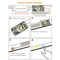 DC12/24V 3A Lampu Tersembunyi yang Dapat Disesuaikan dengan Sensor Sentuh Peredupan Tiga Warna untuk Lemari dan Kabinet