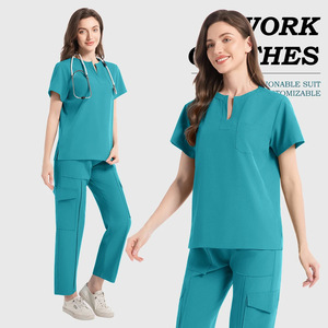 Women's Medical <b>Scrub</b> Set Moisture Wicking Split Uniform Hospital Work <b>Clothes</b> Multi Pocket Two Piece Uniforms For Nurses - Product Image 3