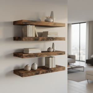 Estantes Flotantes <span class=keywords><strong>de</strong></span> <span class=keywords><strong>Madera</strong></span> Rústica <span class=keywords><strong>de</strong></span> 15.8 Pulgadas, Resistentes, <span class=keywords><strong>de</strong></span> Cuatro Niveles, Multifuncionales, con Soporte Oculto <span class=keywords><strong>para</strong></span> Almacenamiento en Baño y <span class=keywords><strong>Cocina</strong></span> - Product Image 4