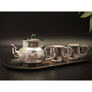 Juego de Teteras de Estilo Antiguo Chino, Plateadas, con Incrustaciones de Jade y Cobre, Tetera Martillada Tradicional RM-YCCX Silver-pl - Product Image 6