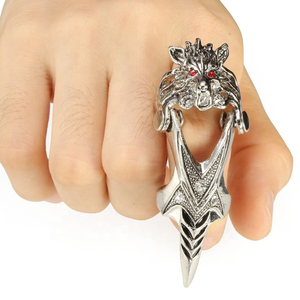 Calavera gótica exagerada de una pieza con incrustaciones de diamantes anillo doble Hipster autodefensa plata boca cerrada dragón conjunto hombre anillo - Product Image 6