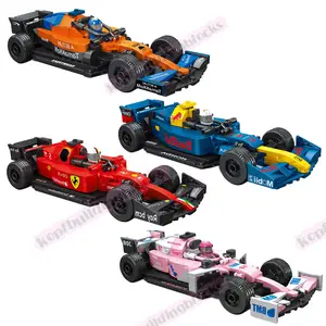 Mobil balap blok bangunan Formula Model mobil olahraga rakitan 13014 mobil mainan edukasi partikel kecil anak-anak F1 dapat digeser