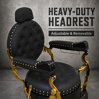 Fauteuil de Barbier Vintage de Luxe, Chaise de Coiffure Professionnelle Robuste avec Cadre Métallique Doré et Inclinaison Hydraulique