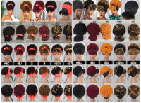 Perruques bandeau 100% cheveux humains, bouclées crépues avec foulard, perruque afro courte bouclée naturelle entièrement fabriquée à la machine pour femme