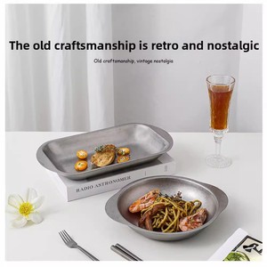 Moderno casa campeggio cena piatto per Snack Barbecue preparazione di frutta 304 acciaio inossidabile a doppia orecchie per feste - Product Image 2