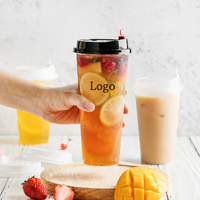Gobelets en plastique jetables transparents avec couvercles pour jus et boissons, sans BPA, qualité alimentaire, vente en gros
