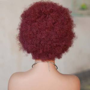 <span class=keywords><strong>Precio</strong></span> al por mayor en pelucas sin pegamento de cabello humano con rizos afro cortos, rizos naturales, hechas a máquina, con flequillo, encaje frontal, 99J, gorra pequeña - Product Image 6