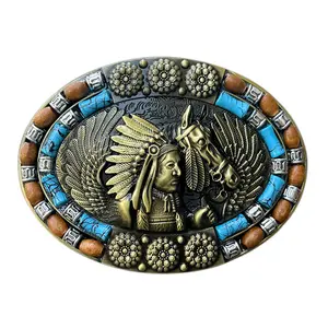 Aangepaste Western Zink Legering Heren Denim Riem Gesp Turquoise Platte Gesp Glad