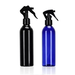 Frasco plástico vazio de spray de 8 onças, frasco de plástico preto azul de 250 ml com mini pulverizador de gatilho