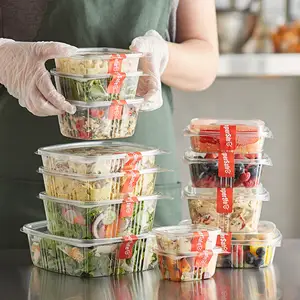 Recipiente PET transparente articulado Deli 4 onças 8 onças 12 onças 16 onças 24 onças caixa de embalagem de salada de concha de plástico reciclável resistente a vazamentos