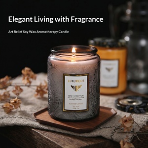 Luxury Embossed Glass Jar Scented <b>Candles</b> Natural Soy Wax Long Lasting Aromatherapy <b>Candles</b> - Product Image 2