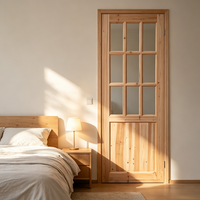Porte intérieure en bois massif de sapin, taille standard, abordable, avec vitrage, pour le marché mondial (approvisionnement en gros)