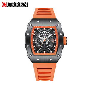 8438 CURREN Montre Homme Quartz Étanche 30M, Cadran Squelette en Alliage, Style Vintage et Affaires, Bracelet en Silicone, Motif Monnaie - Product Image 1
