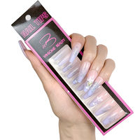 Vente en gros usine – Boîte de 24 faux ongles longs en ABS, design modèle, avec coussinet de gelée, faits à la main, style French Press Ballerina, couverture complète
