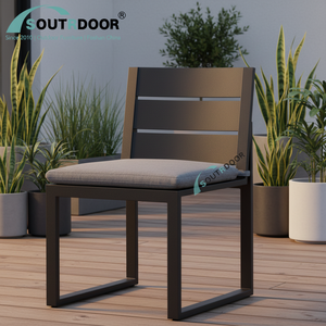 Ensemble de chaises de salle <span class=keywords><strong>à</strong></span> manger d'extérieur modernes en aluminium sans accoudoirs, style ferme, avec coussin imperméable pour hôtels, parcs et salles de réunion - Product Image 1