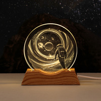 Lampe de nuit créative en verre cristal minimaliste moderne avec base lumineuse, motif galaxie cosmique transfrontalière, pour décoration de bureau et chambre