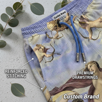 Shorts en maille RAMAX à imprimé artistique Renaissance, motif Cupidon, style vintage streetwear, décontractés, pour le basketball et la gym, faible MOQ, personnalisables OEM