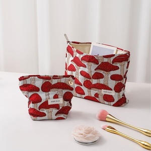 Bolsa <span class=keywords><strong>de</strong></span> Cosméticos <span class=keywords><strong>de</strong></span> Lona <span class=keywords><strong>de</strong></span> Gran Capacidad con Diseño Artístico Retro <span class=keywords><strong>de</strong></span> Hongo, Bolsa <span class=keywords><strong>de</strong></span> Mano Cuadrada con Cierre para Mujer - Product Image 1